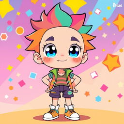 A vibrant and playful cartoon character inspired by traditional Japanese anime style