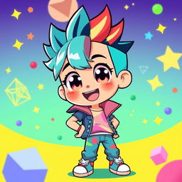 A vibrant and playful cartoon character inspired by traditional Japanese anime style