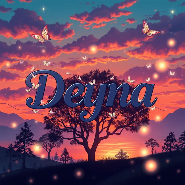 A stunning digital illustration featuring the name 'Deyna' prominently displayed in a bold, artistic font