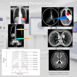 A comprehensive visual representation of radiological densities, illustrating different types of medical images like X-rays, CT scans, and MRIs