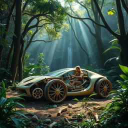 A dense jungle brimming with towering trees and vibrant greenery surrounding a unique scene