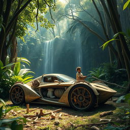 A dense jungle brimming with towering trees and vibrant greenery surrounding a unique scene