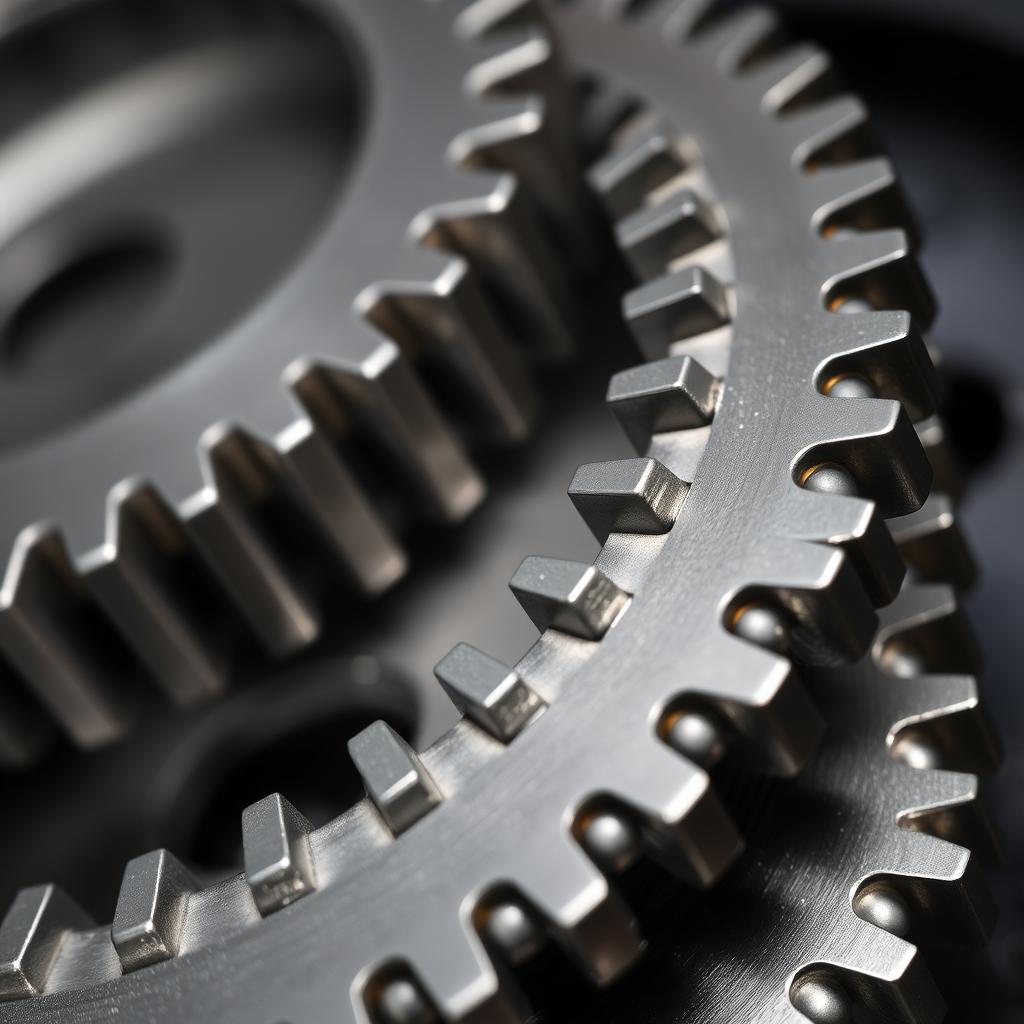 A detailed close-up of a gear plate, showcasing its intricate design and texture