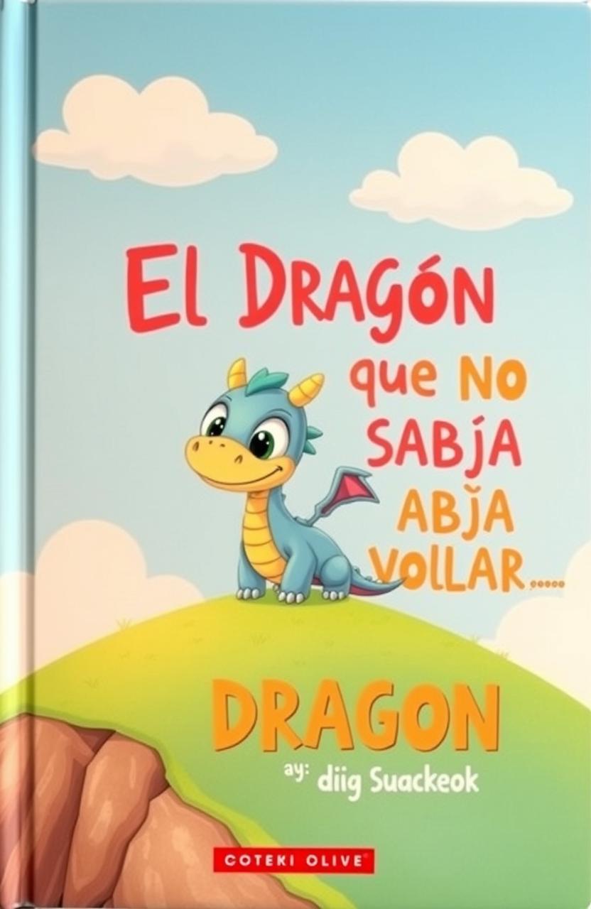 A whimsical book cover featuring a small, adorable dragon with big, expressive eyes and colorful scales