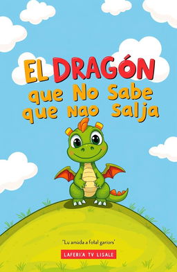 A whimsical book cover featuring a small, adorable dragon with big, expressive eyes and colorful scales