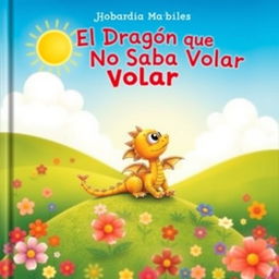 A whimsical book cover featuring a small, adorable dragon with bright scales and oversized eyes, looking curiously at the sky