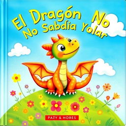 A whimsical book cover featuring a small, adorable dragon with bright scales and oversized eyes, looking curiously at the sky
