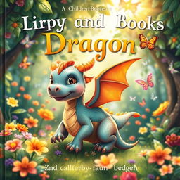 A delightful children's book cover showcasing a small, colorful dragon with shiny scales in hues of turquoise and orange