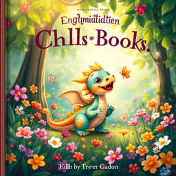 A delightful children's book cover showcasing a small, colorful dragon with shiny scales in hues of turquoise and orange