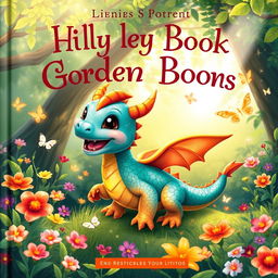 A delightful children's book cover showcasing a small, colorful dragon with shiny scales in hues of turquoise and orange