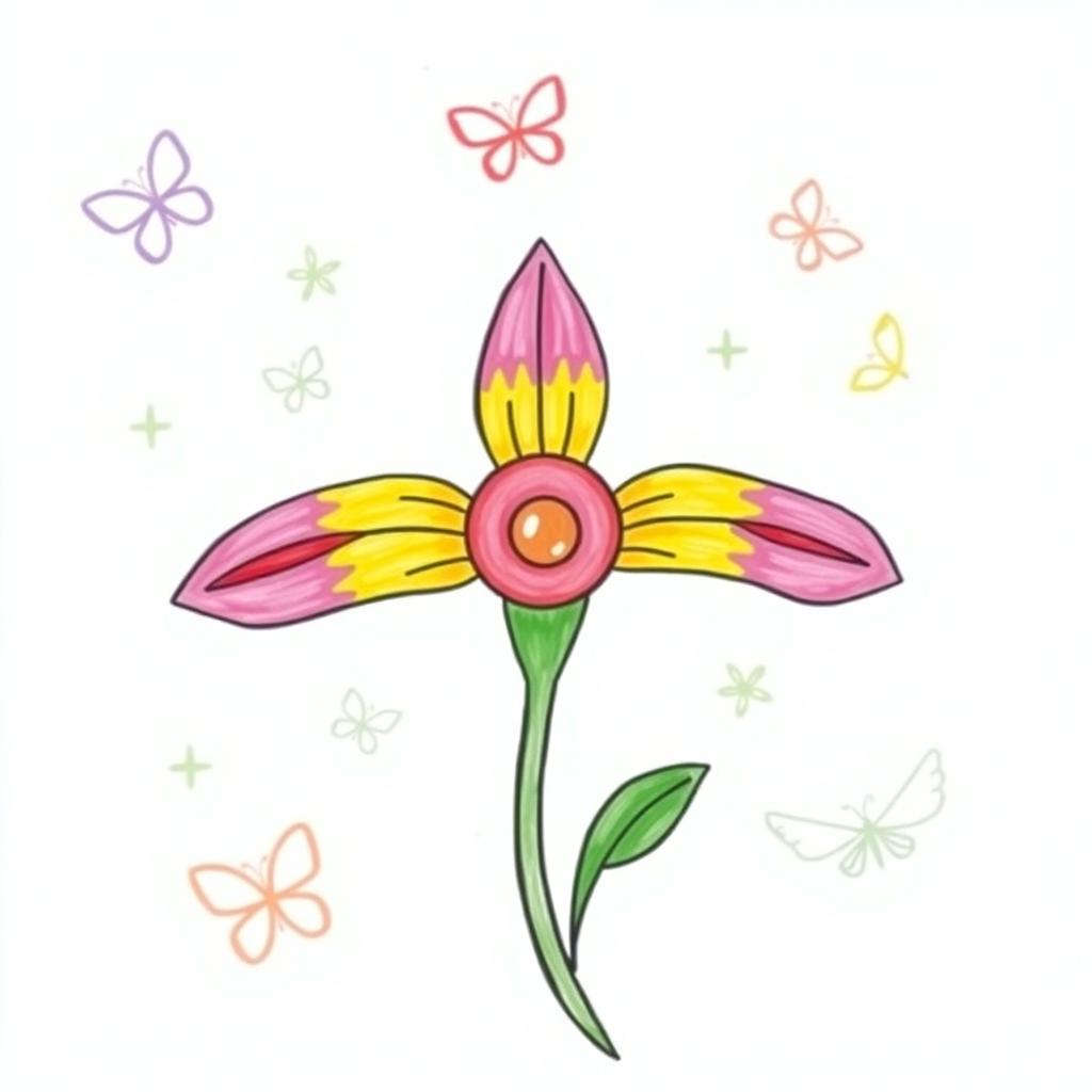 A unique flower native to the Philippines, designed to have a whimsical and playful style reminiscent of a Grade 7 student's drawing