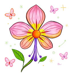 A unique flower native to the Philippines, designed to have a whimsical and playful style reminiscent of a Grade 7 student's drawing