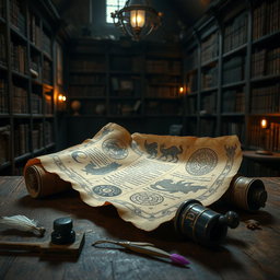 An ancient scroll with exquisite, detailed calligraphy and mystical symbols