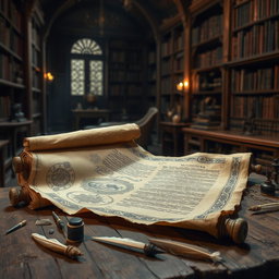 An ancient scroll with exquisite, detailed calligraphy and mystical symbols