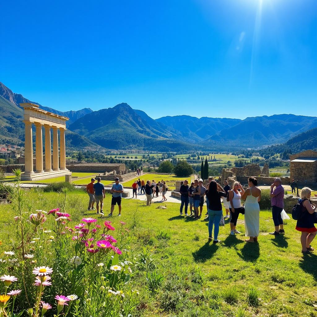 A vibrant view of Philippi, showcasing its stunning historical architecture and lush landscapes