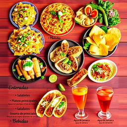 A beautifully arranged Mexican food menu featuring vibrant and colorful dishes