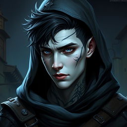A young male Drow character portrayed as a rogue from Dungeons and Dragons