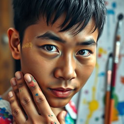 A close-up headshot of a Filipino artist painter, capturing the essence of creativity and passion in their expression