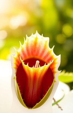 A stunning cover photo featuring a realistic and detailed cut-out of a Venus flytrap flower, showcasing its vibrant green leaves and striking red interior