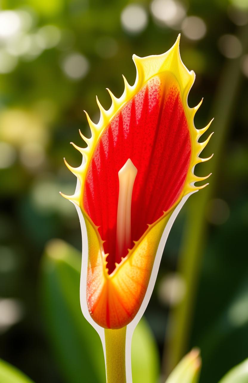 A stunning cover photo featuring a realistic and detailed cut-out of a Venus flytrap flower, showcasing its vibrant green leaves and striking red interior