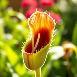 A captivating cover photo showcasing a detailed cut-out of a Venus flytrap, highlighting its unique structure with vibrant green foliage and a strikingly deep red interior
