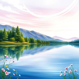 A beautiful, serene lakeside scene depicted in a watercolor painting style for a book cover