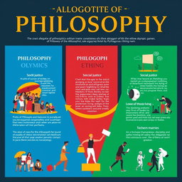 A creative and educational poster that illustrates the three definitions of philosophy in relation to the Allegory of the Olympic Games suggested by Pythagoras of Samos