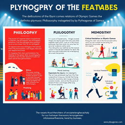 A creative and educational poster that illustrates the three definitions of philosophy in relation to the Allegory of the Olympic Games suggested by Pythagoras of Samos
