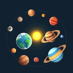 A beautifully detailed illustration of the solar system depicting all the planets in their orbits around the Sun