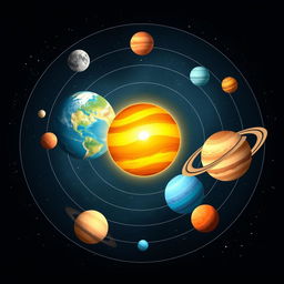 A beautifully detailed illustration of the solar system depicting all the planets in their orbits around the Sun