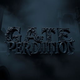 A captivating 3D representation of the phrase 'GATE OF PERDITION', styled with a vintage cinematic horror theme