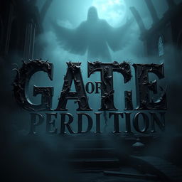 A captivating 3D representation of the phrase 'GATE OF PERDITION', styled with a vintage cinematic horror theme