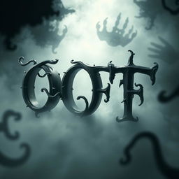 A haunting 3D representation of the word 'OF', styled with an old cinematic horror theme