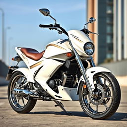A stunning design concept for a Raider FI 150 motorcycle in a pearl white and ivory color scheme