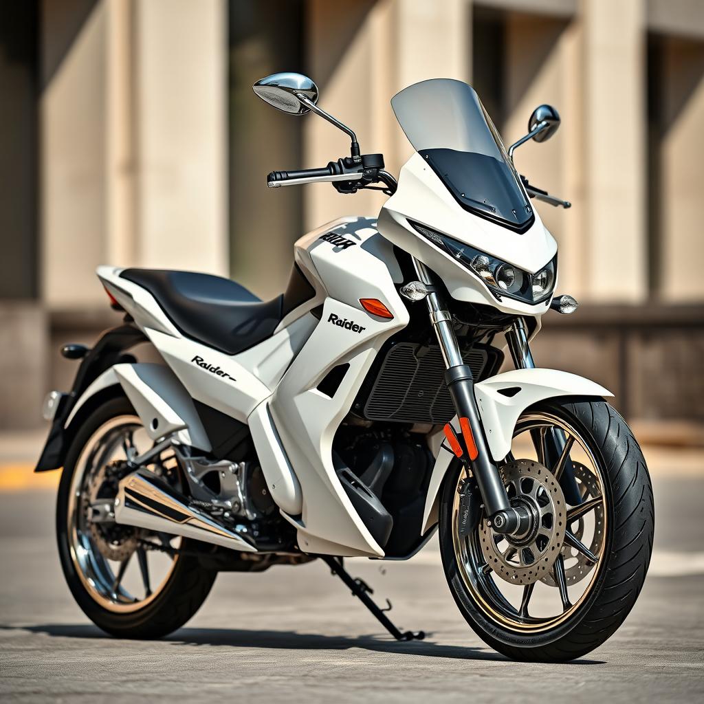 A stunning design concept for a Raider FI 150 motorcycle in a pearl white and ivory color scheme