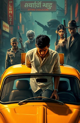 A captivating Neo Noir scene set in an Indian urban landscape, showcasing a bustling city with deep shadows and vibrant neon lights