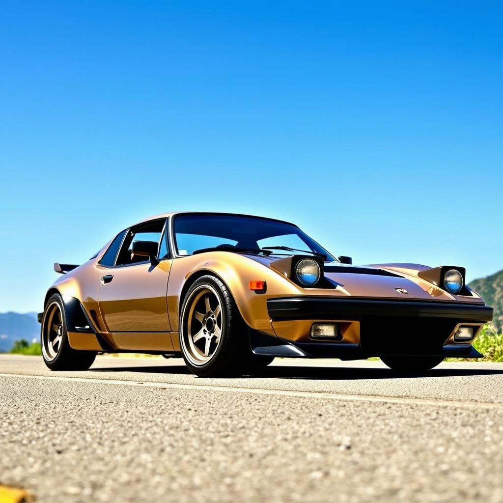 A lowered 1985 Lotus sports car, showcasing its sleek design with bold, wide wheels