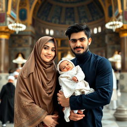 A beautiful Muslim sister and brother, both Iranian, standing next to each other in the holy shrine of Imam Reza (A