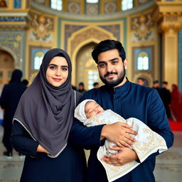 A beautiful Muslim sister and brother, both Iranian, standing next to each other in the holy shrine of Imam Reza (A