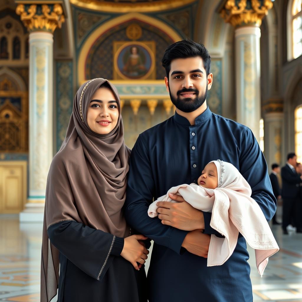 A beautiful Muslim sister and brother, both Iranian, standing next to each other in the holy shrine of Imam Reza (A