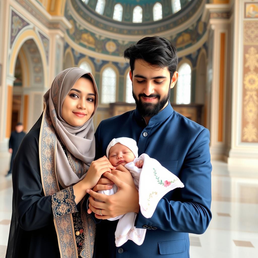 A beautiful Muslim brother and sister, both Iranian, standing together in the Imam Reza shrine