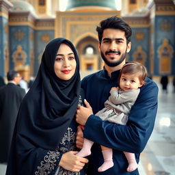 A stunningly beautiful Muslim brother and sister, both Iranian, standing together in the holy shrine of Imam Reza (A