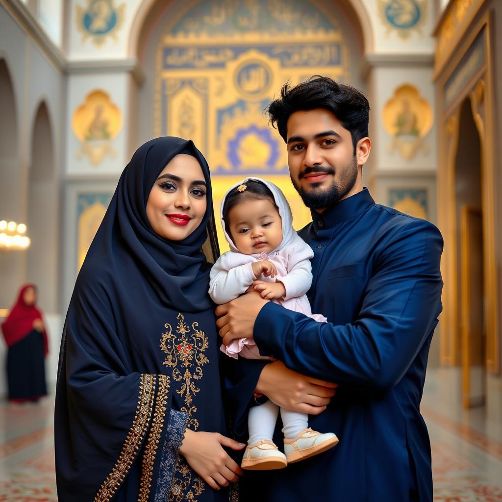 A stunningly beautiful Muslim brother and sister, both Iranian, standing together in the holy shrine of Imam Reza (A