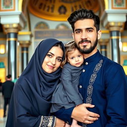 A stunningly beautiful Muslim brother and sister, both Iranian, standing together in the holy shrine of Imam Reza (A