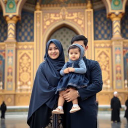 A beautiful Muslim sister and brother standing together at the Imam Reza shrine in Iran
