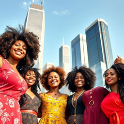 A vibrant and empowering scene showcasing a diverse group of Afro-Latina women, including Cuban, Puerto Rican, Dominican, Brazilian, and Jamaican ethnicities