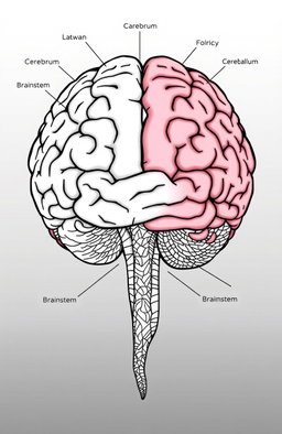 A detailed illustration of human brain anatomy designed for a coloring book