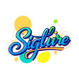 A digital illustration featuring a modern, colorful style signature that combines elegant swirls and bold letters