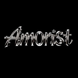A striking, artistic representation of the word 'Amorist' styled with a sleek chrome metal effect, reflecting light and creating a glossy finish