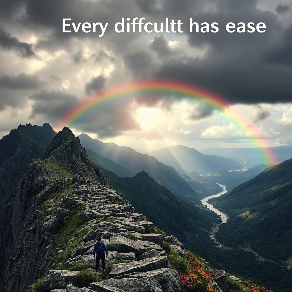 A symbolic representation of the phrase 'Every difficulty has ease'